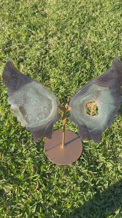 Large Agate + Quartz Druzy Butterfly Wings