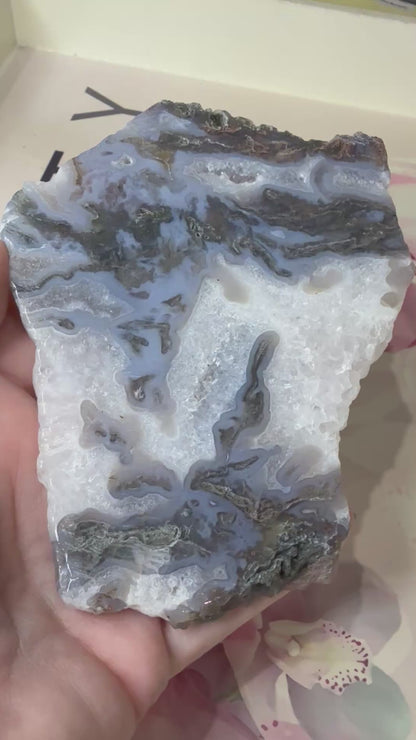 Moss Agate Slab on stand