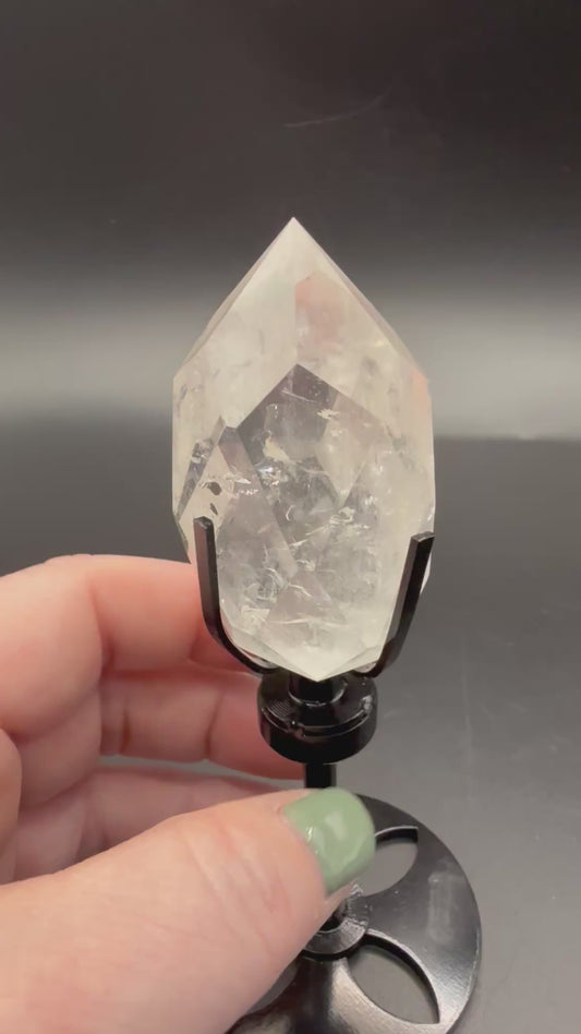 Clear Quartz Polyhedron with Phantoms on Rotating Stand