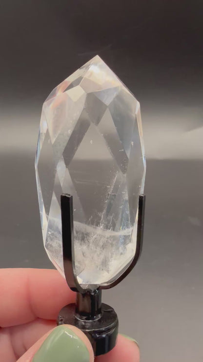 Clear Quartz Polyhedron on Rotating Stand