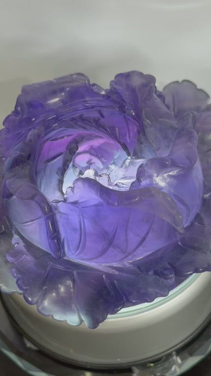 Rainbow Fluorite Rose Carving with Stand – 582g
