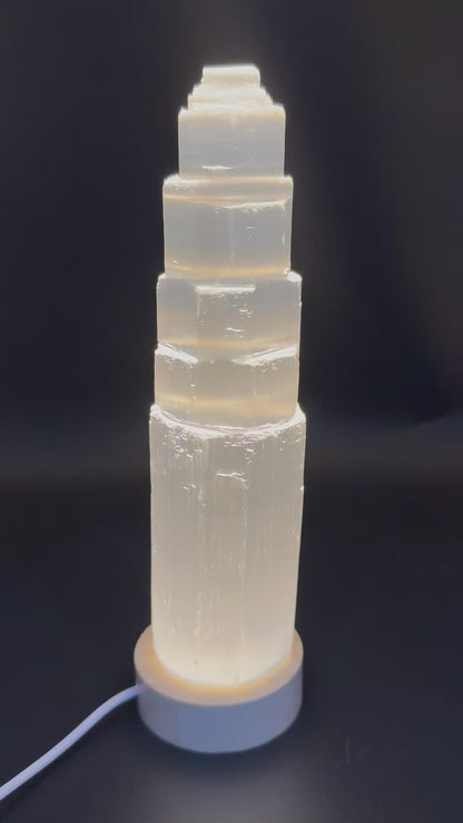 Selenite 20cm Tower with USB Light Base