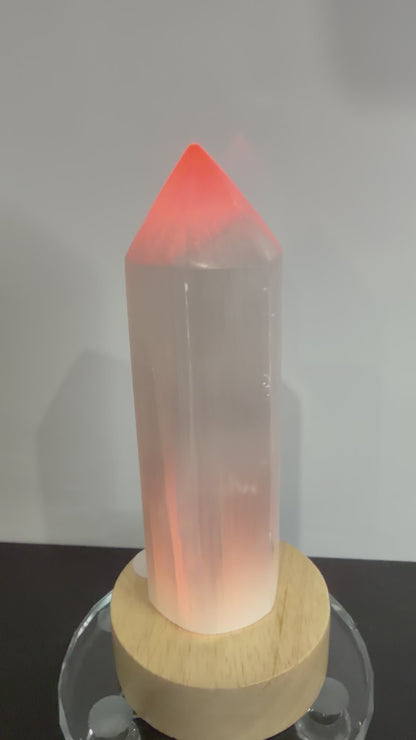 Selenite Crystal Tower with USB Light Base – 15.5cm | 500g