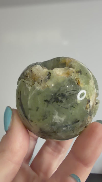 Prehnite with Epidote & Calcite Crystal Cave Sphere C - 5.7cm