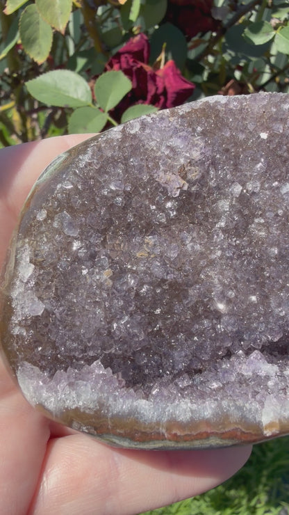 Red Amethyst Druzy Crystal Charging Bowl – Sparkling Agate Geode Freeform (410g)
