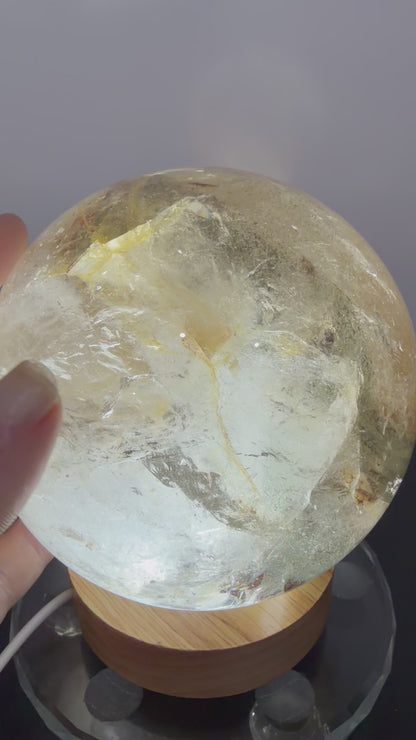 Large Garden Quartz (Lodolite) Sphere with Light Base – 11cm | 1.7kg