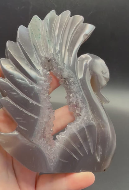 Agate Druzy Swan Carving