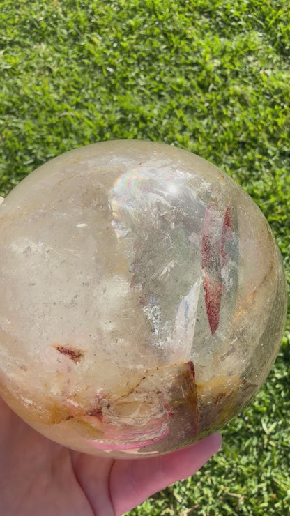 Large Garden Quartz (Lodolite) Sphere with Light Base – 11cm | 1.7kg